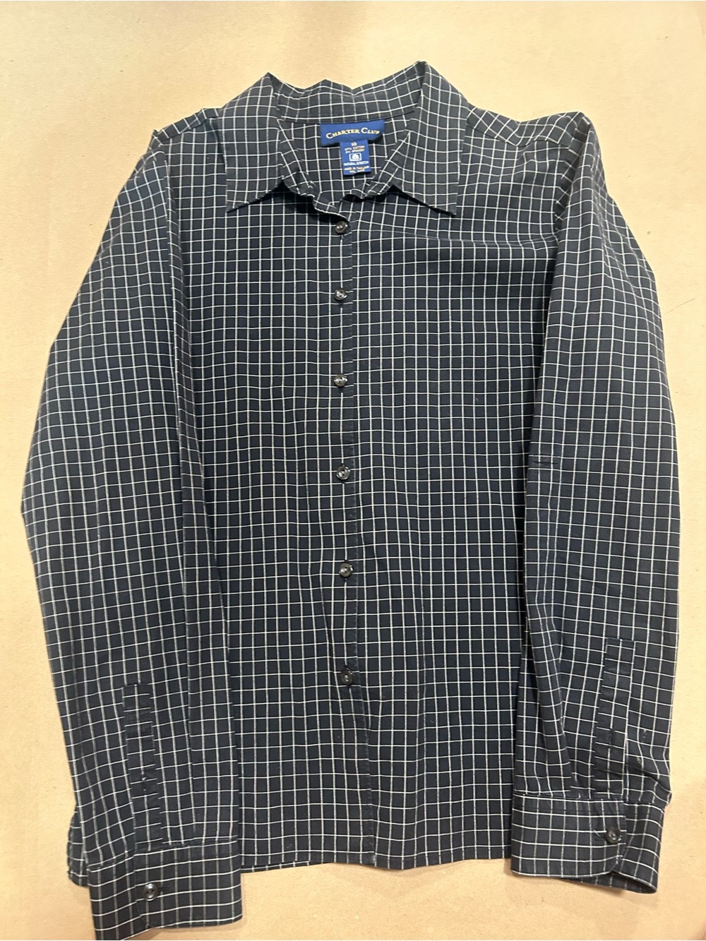 Charter Club Men's Navy Windowpane Button-Up Shirt